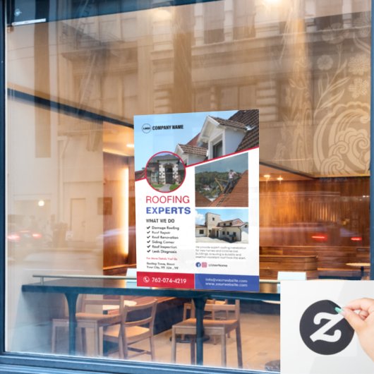 Dakwerkservices op maat raamsticker (Cafe Raam)