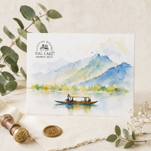 Dal Lake Kashmir Minimaal luchtig aquarel reis Feestdagenkaart