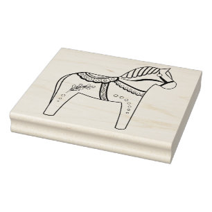 Dala folk horse, black folk horse contour rubberstempel