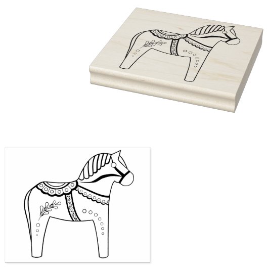 Dala folk horse, black folk horse contour rubberstempel (Gestempeld)