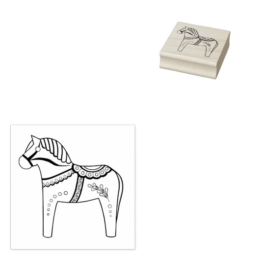 Dala folk horse, black folk horse contour rubberstempel (Gestempeld)