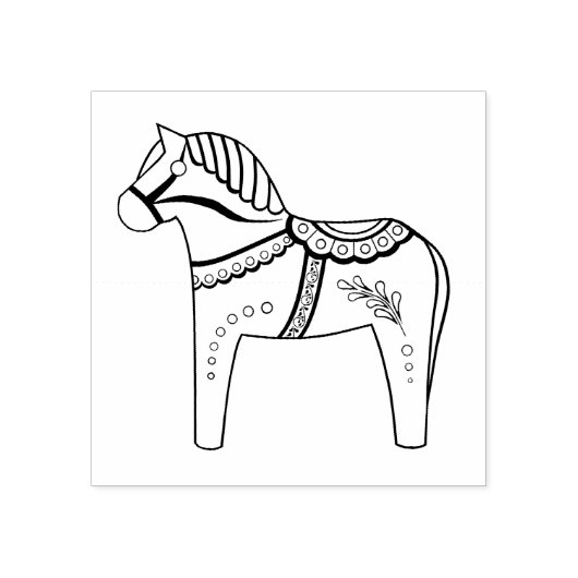 Dala folk horse, black folk horse contour rubberstempel (Afrduk)