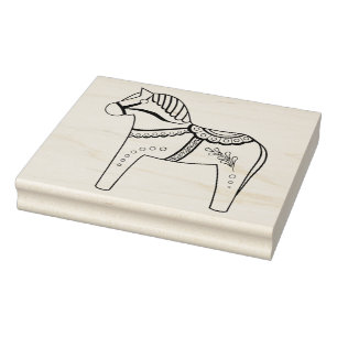 Dala folk horse, black folk horse contour rubberstempel