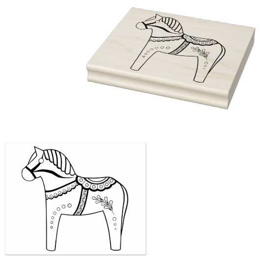 Dala folk horse, black folk horse contour rubberstempel (Gestempeld)
