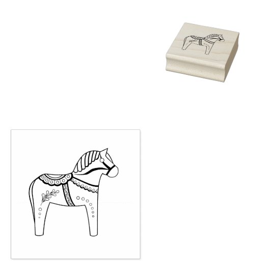 Dala folk horse, black folk horse contour rubberstempel (Gestempeld)