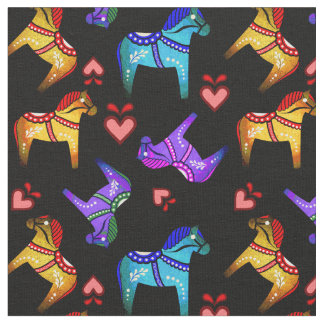 Dala folk horse blue/red/roze/paars/green, harten stof