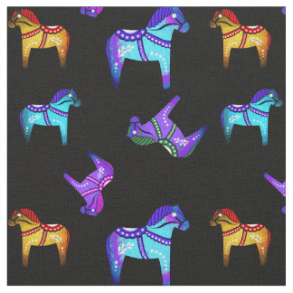Dala folk horse blue/red/roze/paars/groen/zwart stof