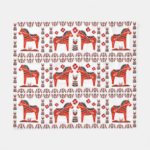 Dala folk horse, Nordic/Norwegian, white/red Fleece Deken