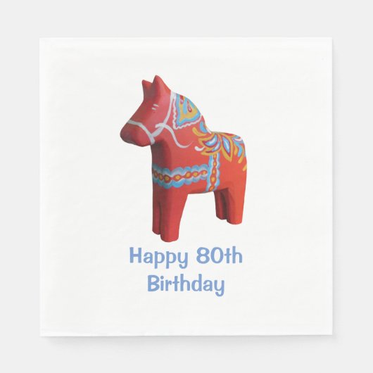 Dala Horse 80th Birthday Paper Napkins Servet (Voorkant)