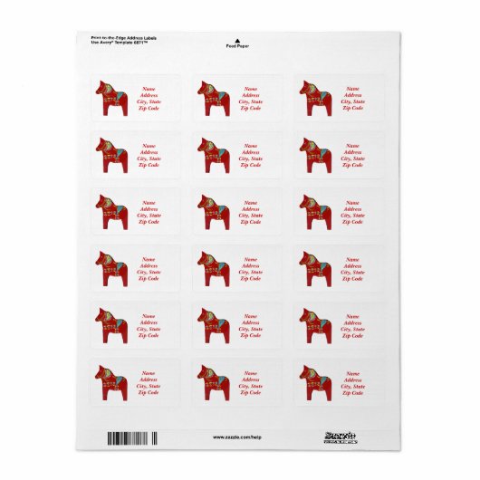 Dala Horse Adresetiketten Etiket (Full Sheet)