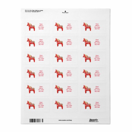 Dala Horse Adresetiketten Etiket (Full Sheet)