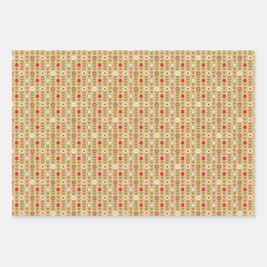 Dala Horse and Floral Swedish Folk Art Pattern Inpakpapier Vel (Voorkant 2)