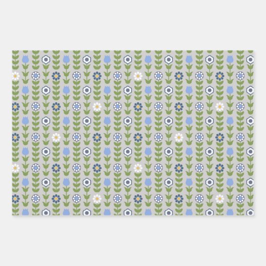 Dala Horse and Floral Swedish Folk Art Pattern Inpakpapier Vel (Voorkant)