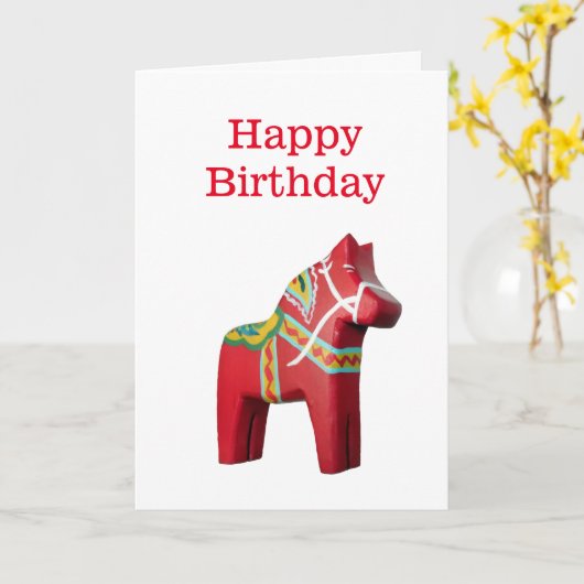 Dala Horse Birthday Kaart (Gele Bloem)