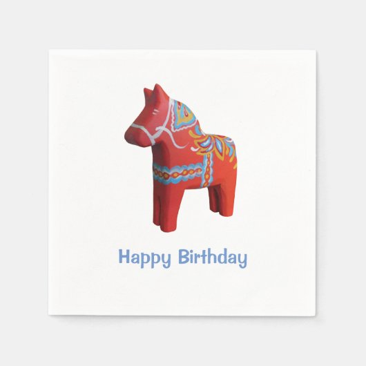 Dala Horse Birthday Paper Napkins Servetten (Voorkant)