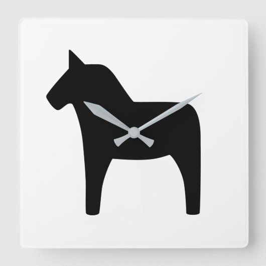Dala Horse Black Clock Vierkante Klok (Voorkant)