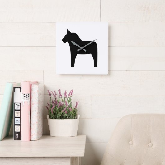 Dala Horse Black Clock Vierkante Klok (Leeskamer)