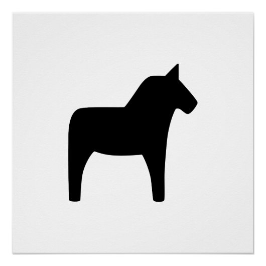 Dala Horse Black op White Glossy Poster (Voorkant)