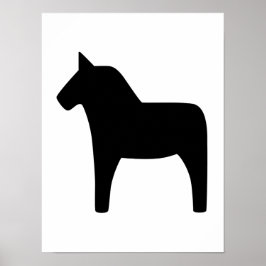 Dala Horse Black op White Poster