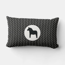 Dala Horse Black White Herringbone Sierkussen Kussen
