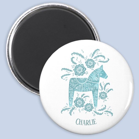 Dala Horse Blauwgroen Zweedse Folk Art - Douanenaa Magneet