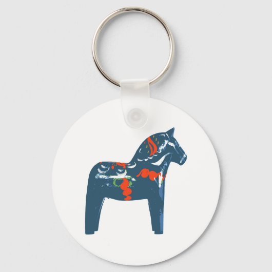Dala Horse Blue Modern Art Zweden Sleutelhanger (Voorkant)