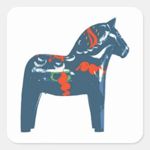 Dala Horse Blue Modern Art Zweden Vierkante Sticker