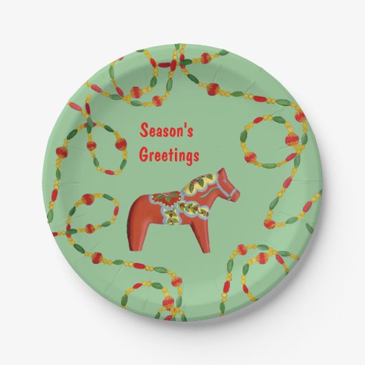 Dala Horse-Bord voor kerstmis Papieren Bordje (Voorkant)