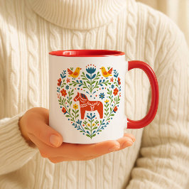 Dala Horse Folk Art Hygge Hartpatroon Mok