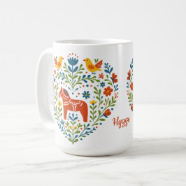 Dala Horse Folk Art Hygge Hartpatroon Mok