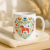 Dala Horse Folk Art Hygge Heart Pattern Mug Koffiemok