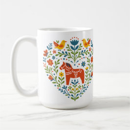 Dala Horse Folk Art Hygge Heart Pattern Mug Koffiemok