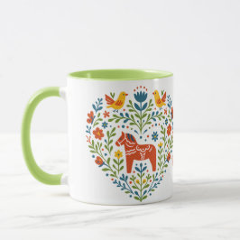 Dala Horse Folk Art Hygge Heart Pattern Mug Mok