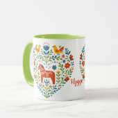 Dala Horse Folk Art Hygge Heart Pattern Mug Mok (Voorkant links)