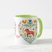 Dala Horse Folk Art Hygge Heart Pattern Mug Mok (Voorkant rechts)