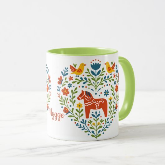 Dala Horse Folk Art Hygge Heart Pattern Mug Mok (Voorkant rechts)