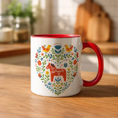 Dala Horse Folk Art Hygge Heart Pattern Mug Mok
