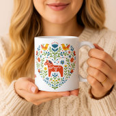 Dala Horse Folk Art Hygge Heart Pattern Mug Mok