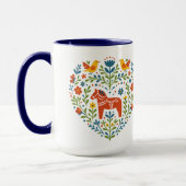 Dala Horse Folk Art Hygge Heart Pattern Mug Mok (Links)