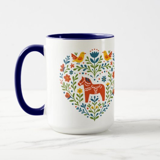 Dala Horse Folk Art Hygge Heart Pattern Mug Mok (Links)