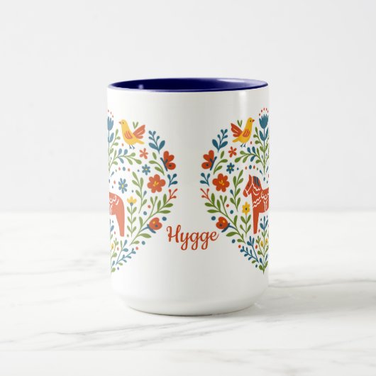 Dala Horse Folk Art Hygge Heart Pattern Mug Mok (Midden)
