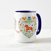 Dala Horse Folk Art Hygge Heart Pattern Mug Mok (Voorkant rechts)
