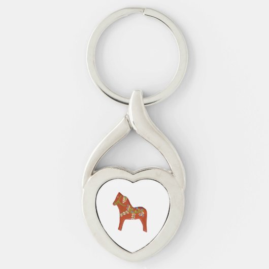 Dala Horse Heart Shaped Key Ring Sleutelhanger (Voorkant)