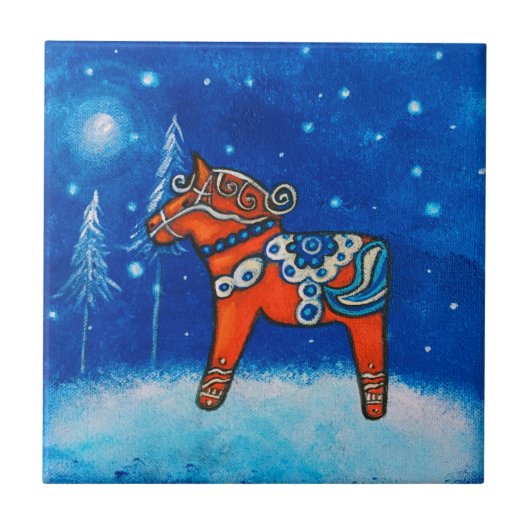 Dala Horse II Tile Onderzetter Tegeltje (Voorkant)