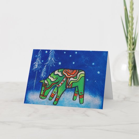 Dala Horse III Christmas Kaart (Voorkant)