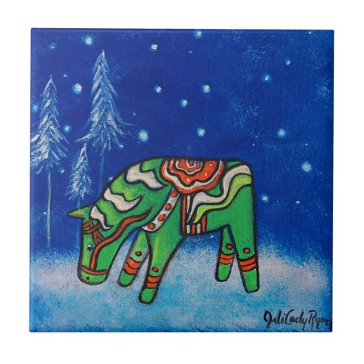 Dala Horse III Tile Onderzetter Tegeltje (Voorkant)