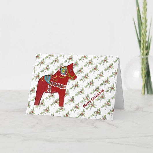 Dala Horse kerstKaart Feestdagen Kaart (Voorkant)