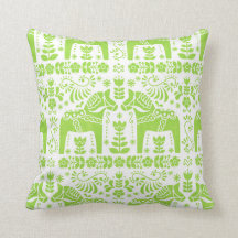 Dala Horse, Lime Green Folk Print Sierkussen