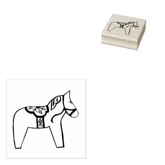 Dala Horse met Flowers Rubberstempel (Gestempeld)