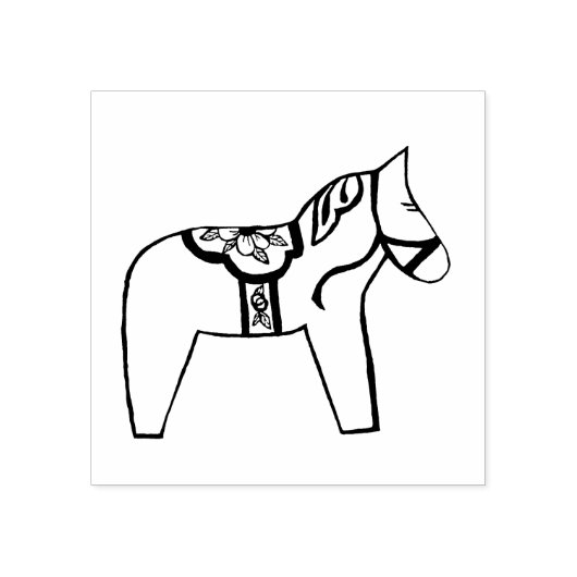 Dala Horse met Flowers Rubberstempel (Afrduk)